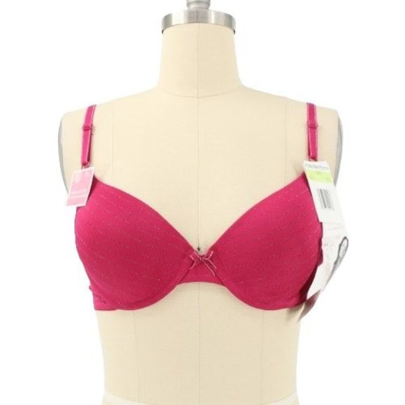 NWT Maidenform One Fabulous Fit 7959 Silver Stripe Berry Pink Demi Bra 34B - Picture 1 of 3